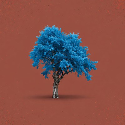 Blue tree on red background