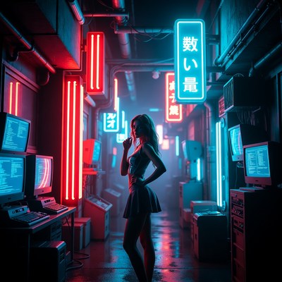 Neon lights in city alley