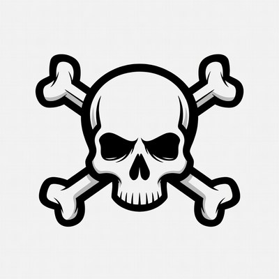 Skull and bones symbol on white background