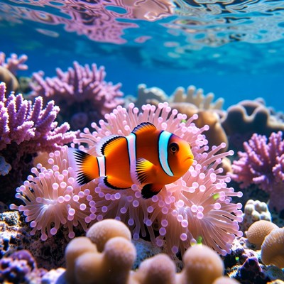 Clownfish near coral reef in ocean