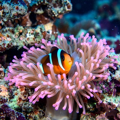 Clownfish and sea anemone underwater scene