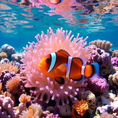 Colorful clownfish near coral reef