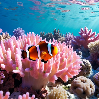 Clownfish swimming near coral reef