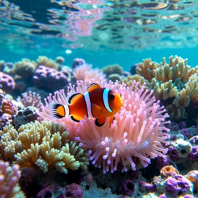 Clownfish swimming near coral reef
