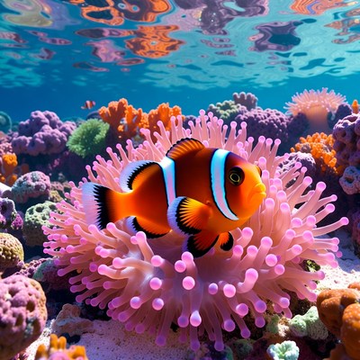 Colorful clownfish in coral reef