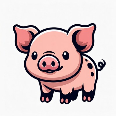 Cute cartoon pig standing and smiling