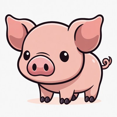 Cute cartoon pig standing and looking