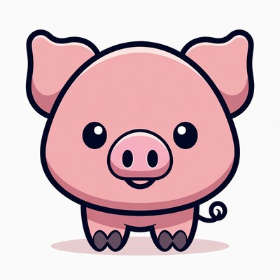 Cute cartoon pig with big eyes