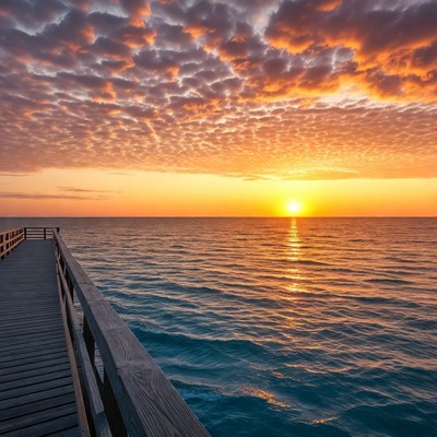 Sunset over the ocean at pier