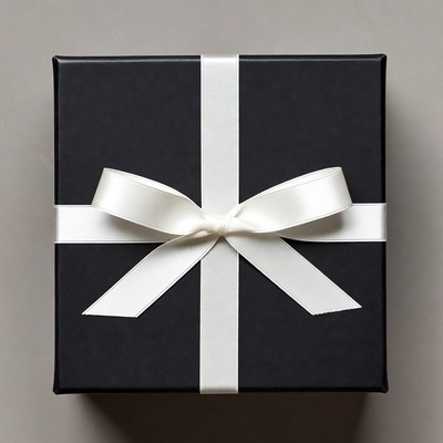 Gift box with white ribbon at home