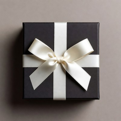 Gift box with white ribbon ready for giving