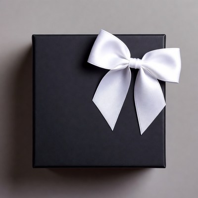 Gift box with white bow on gray surface