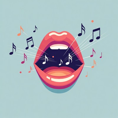 Singing mouth and musical notes