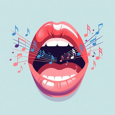 Singing mouth with music notes