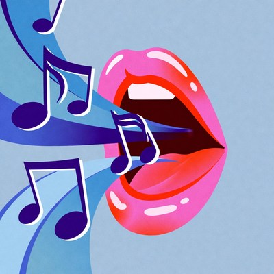 Singing with flowing musical notes