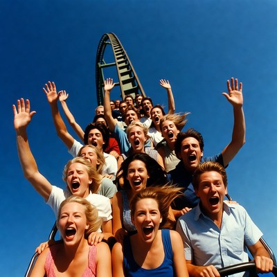 Riders enjoy a roller coaster thrill