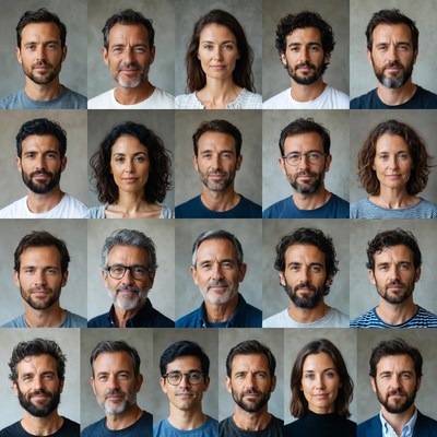 Portraits of diverse faces in studio setting