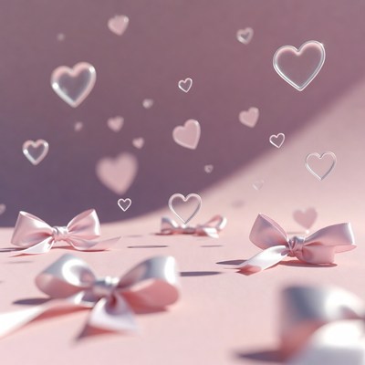 Heart shapes and bows on light background
