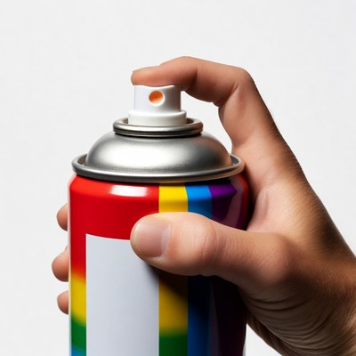 Person holding spray can with bright colors