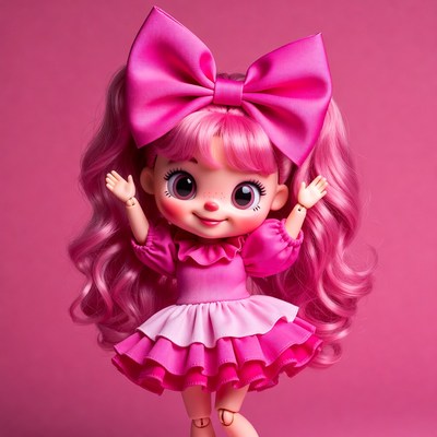 Colorful doll with pink hair and outfit