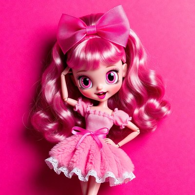 Cute doll with pink dress and hair