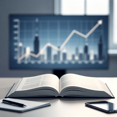 Open book and rising graph in office