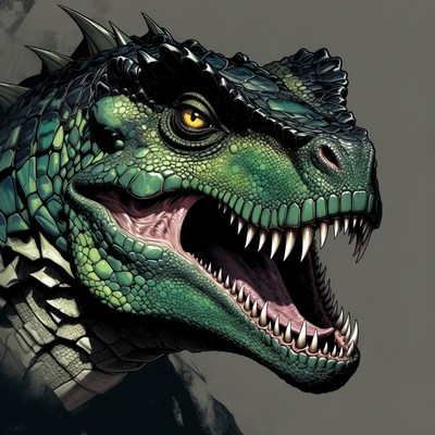 Dinosaur head with sharp teeth and scales