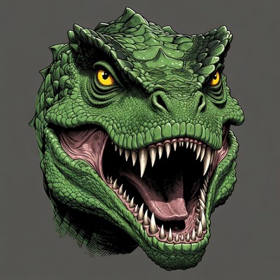 Green dinosaur head with sharp teeth