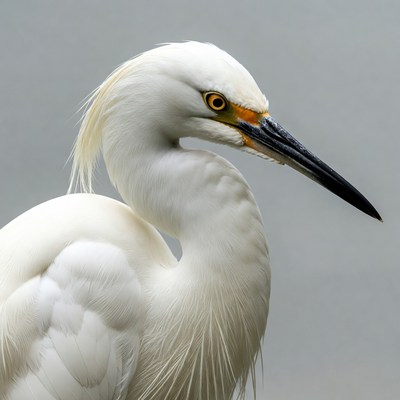 Snowy egret standing still by water