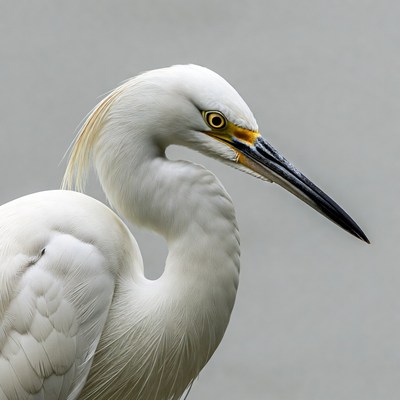 Snowy egret stands on gray background