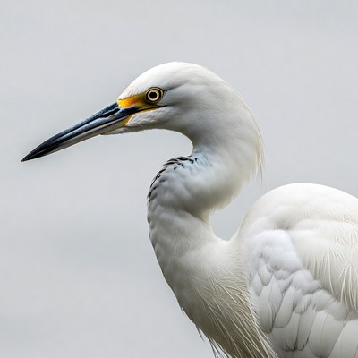 White bird stands against gray sky
