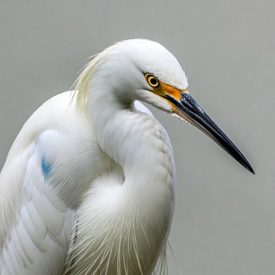 Snowy egret stands and poses for a close-up