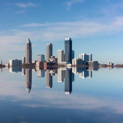 City skyline with water reflection