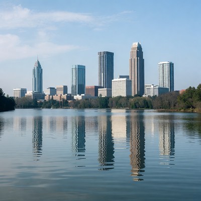 City skyline and lake view near charlotte