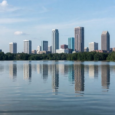 City skyline reflection on water