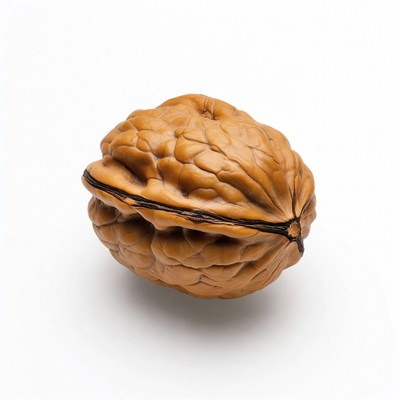 Whole walnut on white background