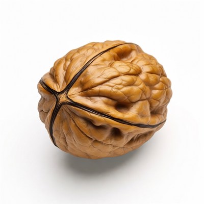 Detailed view of a walnut on white background