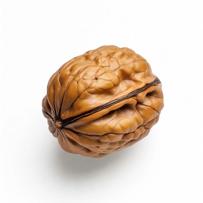 Whole walnut on a white surface