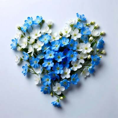 Heart-shaped flower arrangement on white