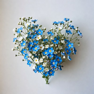 Blue flowers arranged in heart shape
