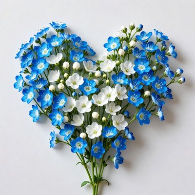 Heart shape made with blue and white flowers