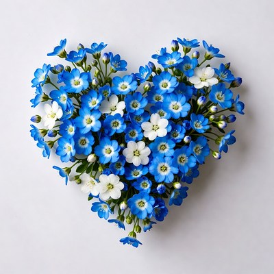 Heart made of blue and white flowers
