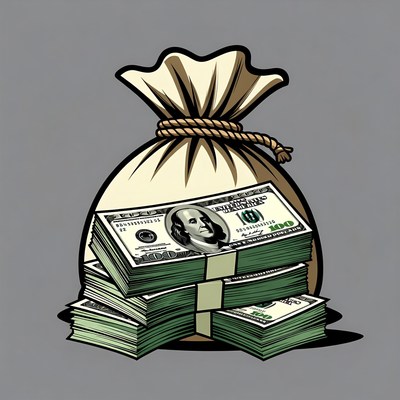 Cash stack in money bag