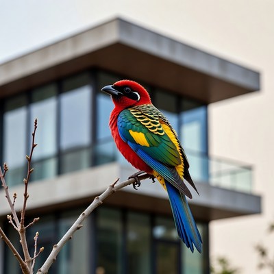 Colorful bird perched on branch