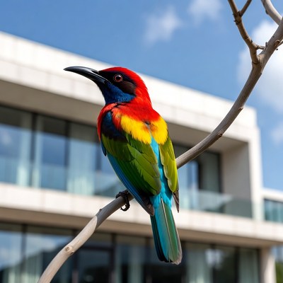 Colorful bird on a branch outdoors
