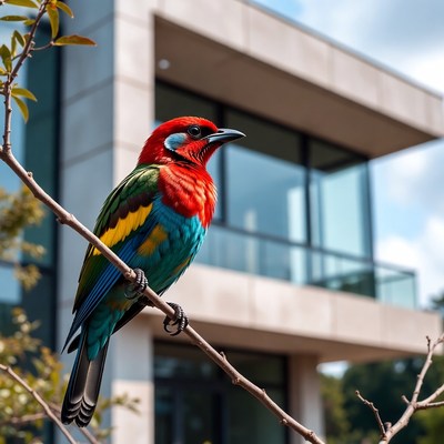 Colorful bird perched on branch