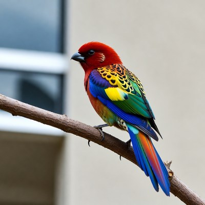 Colorful bird sitting on branch