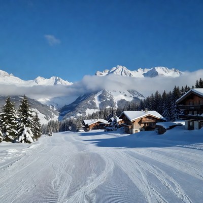 Winter landscape in mountain village