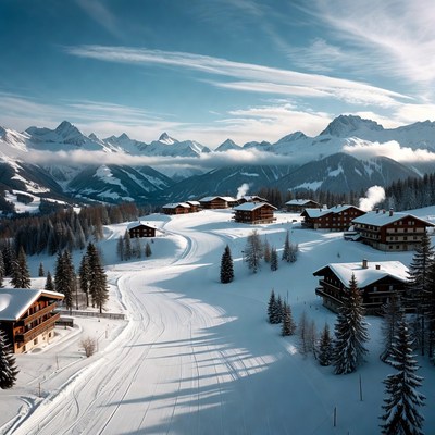 Snowy mountain village in winter