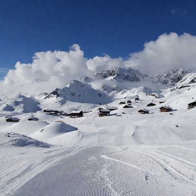 Snowy mountain village in winter